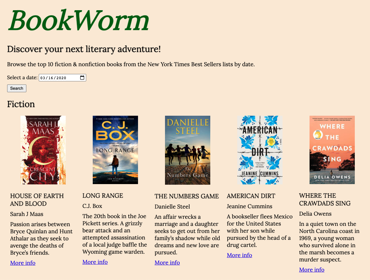 screenshot of book list
