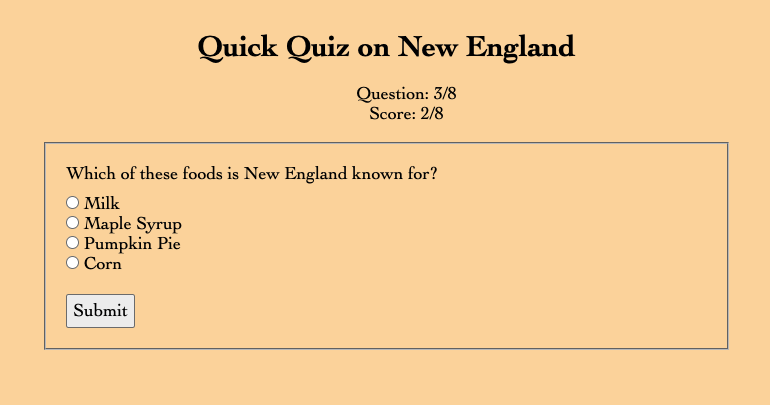 screenshot of quiz question