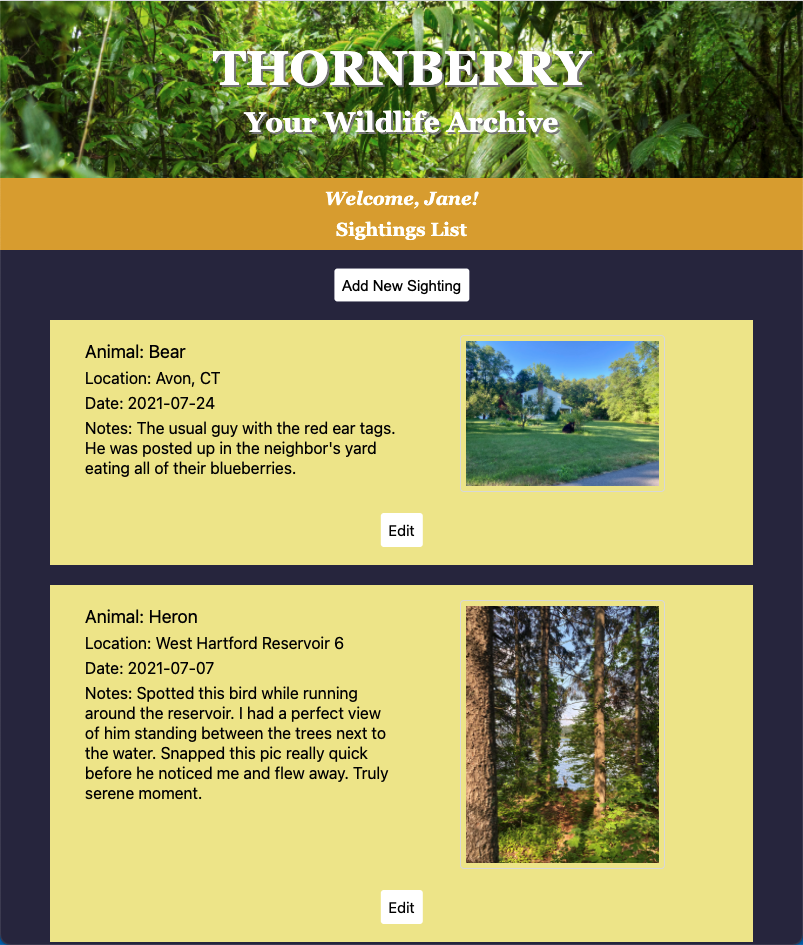 screenshot of animal sighting